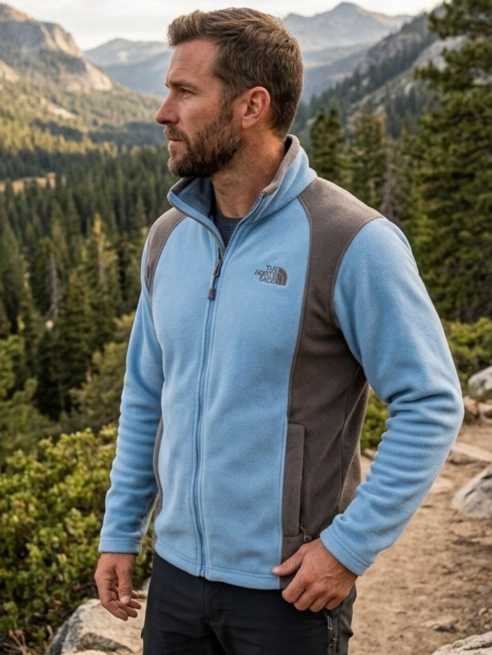 The North Face Blue Grey Full Zip Fleece Jacket Men’s Medium Fits Like Med GUC